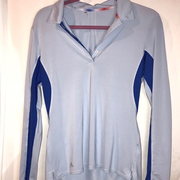 Adidas Women's Blue White Collared Buttoned Golf Long Sleeve Tee Size Small - Picture 1 of 5